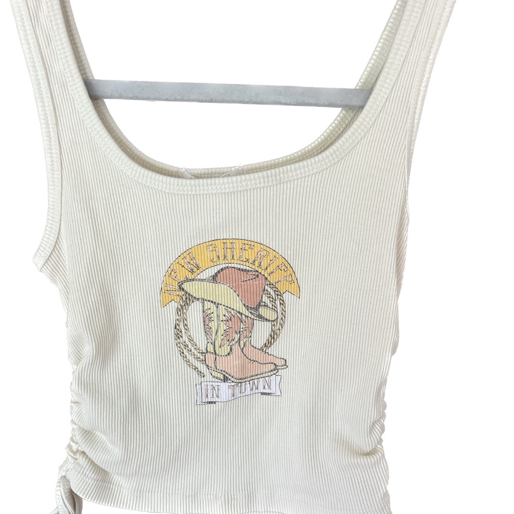 Tilly’s Full Tilt “New Sheriff In Town” Cowgirl Crop Tank Top Small Ivory Yellow - Picture 4 of 7
